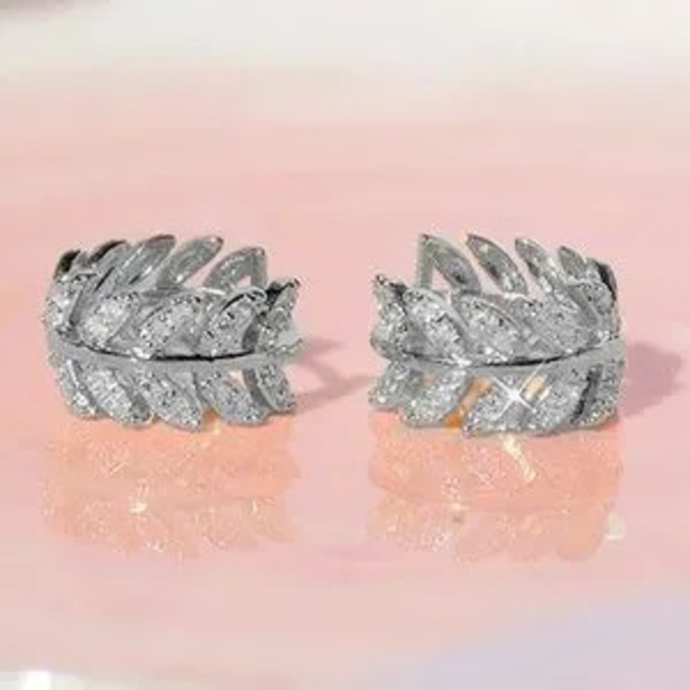 Sterling Silver Leaves Hoop Huggies Earrings